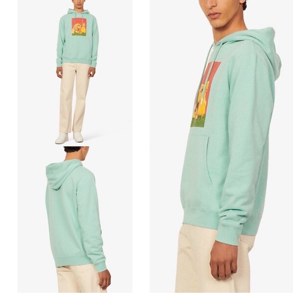 Sandro 100% Organic Cotton Dog + Duck Print Hoodie Authentic Size XXL Turquoise - Picture 3 of 14